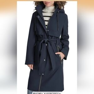 DKNY womens Hooded Belted Trench Coat – Long Water-resistant Lightweight Jacket
